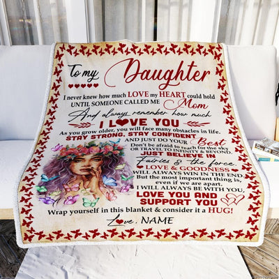 Personalized To My Daughter From Mom Dad I Never Knew How Much Love My Heart Could Hold Butterfly Daughter Birthday Christmas Fleece Blanket-Blanket-