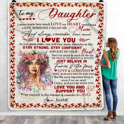 Personalized To My Daughter From Mom Dad I Never Knew How Much Love My Heart Could Hold Butterfly Daughter Birthday Christmas Fleece Blanket-Blanket-