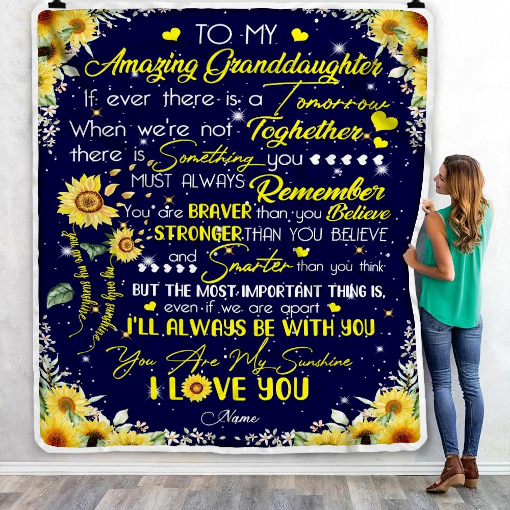 Personalized To My Granddaughter Blanket From Grandma Nana Grandpa You Are My Sunshine Sunflower Birthday Christmas Customized Fleece Blanket-Blanket-