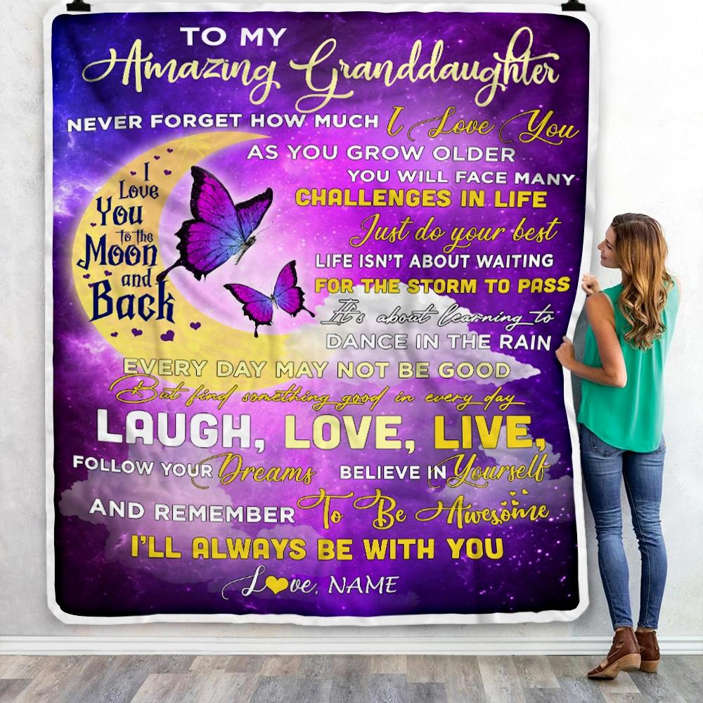 Personalized To My Granddaughter Blanket From Nana Grandma Butterfly Never Forget How Much I Love You Granddaughter Birthday Christmas Fleece Blanket-Blanket-