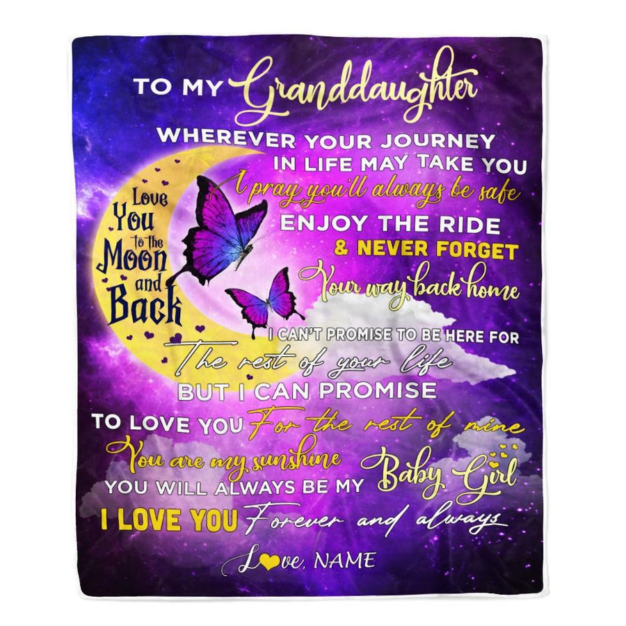 Personalized To My Granddaughter Blanket From Nana Grandma Love You To The Moon And Back Butterfly Granddaughter Birthday Christmas Customized Fleece Blanket-Blanket-Fleece Blanket-30 x 40 Inches - Baby Size
