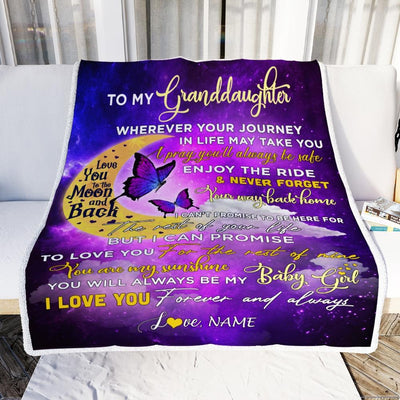 Personalized To My Granddaughter Blanket From Nana Grandma Love You To The Moon And Back Butterfly Granddaughter Birthday Christmas Customized Fleece Blanket-Blanket-