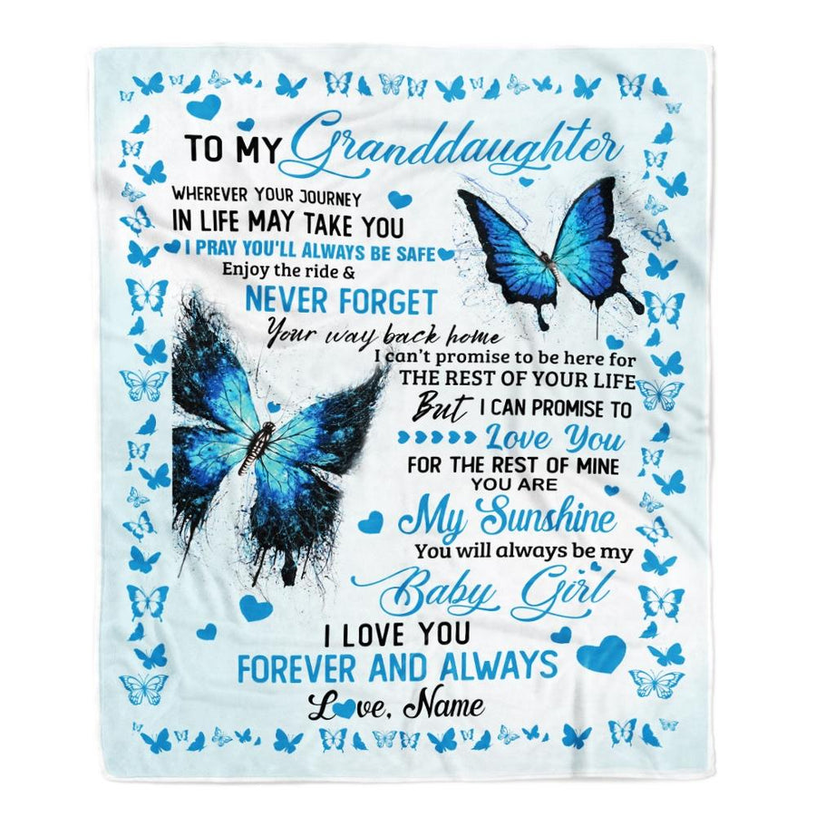 Personalized To My Granddaughter Blanket from Grandma Butterfly You are My Sunshine I Love You Birthday Christmas Gifts Customized Fleece Blanket-Blanket-Fleece Blanket-30 x 40 Inches - Baby Size