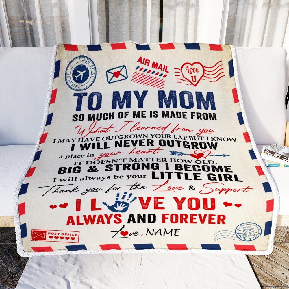 Personalized To My Mom Blanket From Daughter Air Mail Letter Mail I Love You Always Forever Mom Mother's Day Birthday Christmas Customized Fleece Blanket-Blanket-