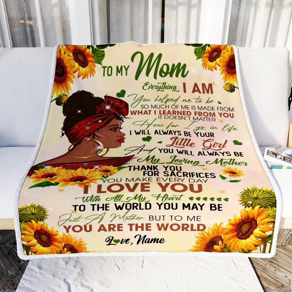 Personalized To My Mom Blanket from Daughter Everything I Am You Helped Me to Be Mom Black Woman Birthday Mothers Day Christmas Gift Fleece Blanket-Blanket-