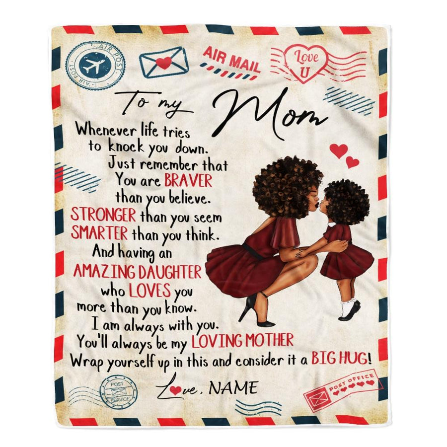 Personalized To My Mom From Daughter Air Mail Whenever Life Tries To Knock You Down Black Woman African Mom Birthday Mothers Day Christmas Fleece Blanket-Blanket-Fleece Blanket-30 x 40 Inches - Baby Size