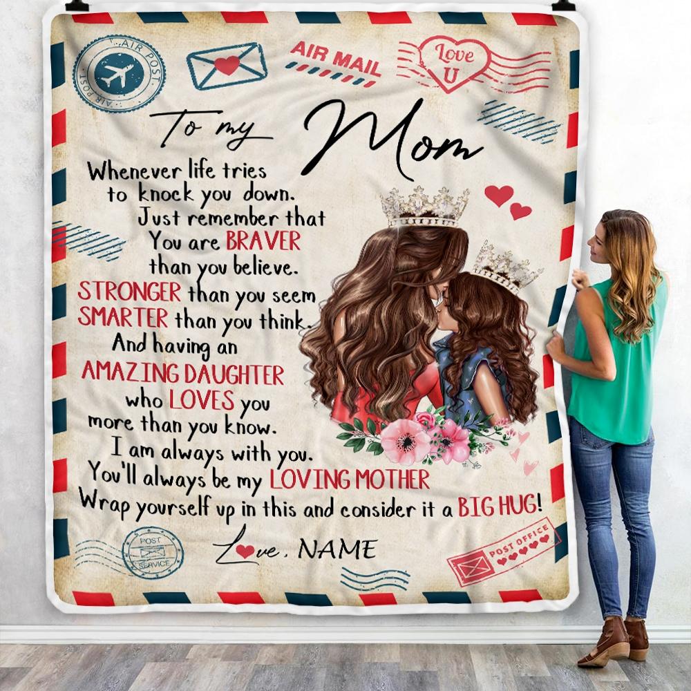Personalized To My Mom From Daughter Air Mail Whenever Life Tries To Knock You Down Mom Birthday Mothers Day Christmas Customized Fleece Blanket-Blanket-