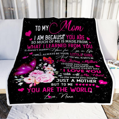 Personalized To My Mom from Daughter Blanket Butterfly I Am Because You are Mom Birthday Mothers Day Christmas Gift Customized Fleece Blanket-Blanket-