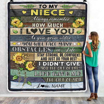 Personalized To My Niece Blanket From Aunt Uncle Always Remember How Much I Love You Wood Sunflower Niece Birthday Christmas Customized Fleece Blanket-Blanket-