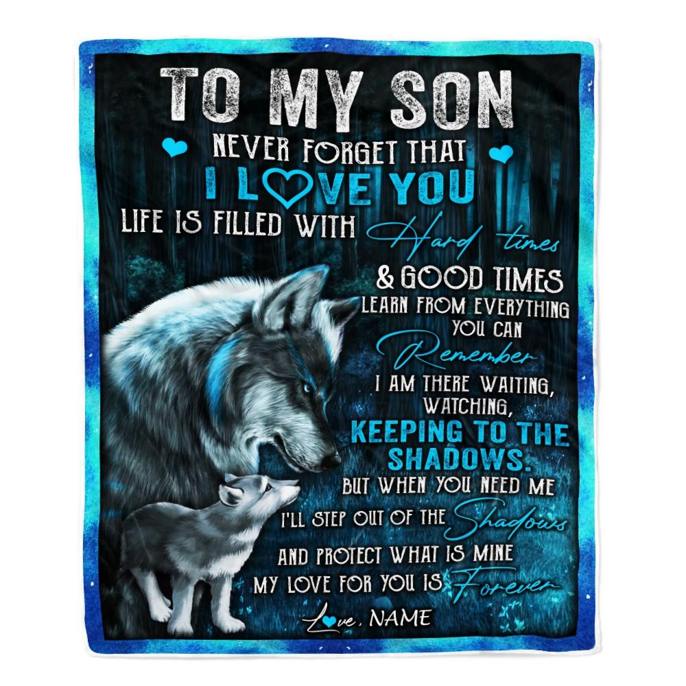 Personalized To My Son Blanket From Mom Wolf Never Forget That I Love You Moon Dark Forest Family Son Birthday Christmas Customized Fleece Blanket-Blanket-Fleece Blanket-30 x 40 Inches - Baby Size