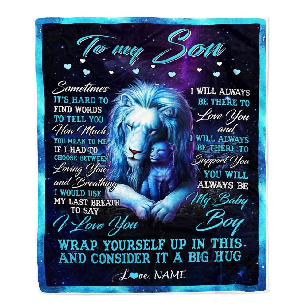 Personalized To My Son Blanket from Dad Lion Sometimes It's Hard to Find Words Son Birthday Christmas Customized Fleece Blanket-Blanket-Fleece Blanket-30 x 40 Inches - Baby Size