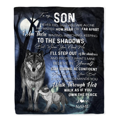 Personalized To My Son from Mom Blanket Never Feel You Are Alone Wolf Moon Night Dark Forest Family Love Son Birthday Christmas Customized Fleece Blanket-Blanket-Fleece Blanket-30 x 40 Inches - Baby Size