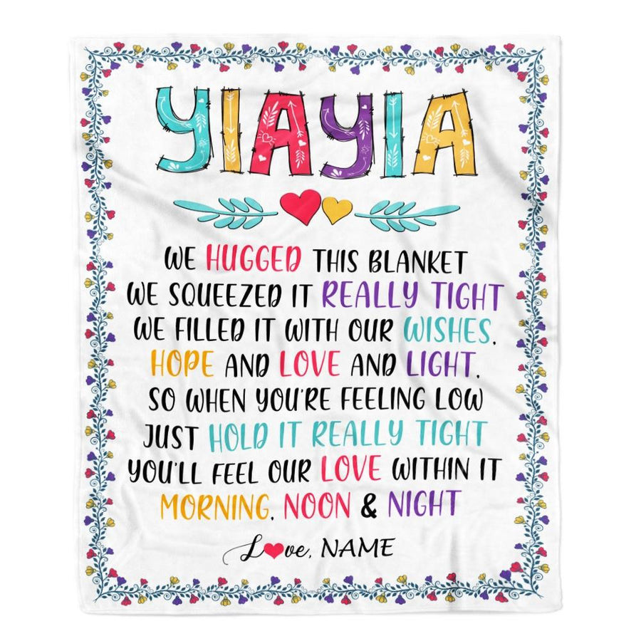 Personalized Yiayia Blanket From Grandkids We Hugged This Blanket Yiayia Birthday Mothers Day Christmas Customized Fleece Blanket-Blanket-Fleece Blanket-30 x 40 Inches - Baby Size