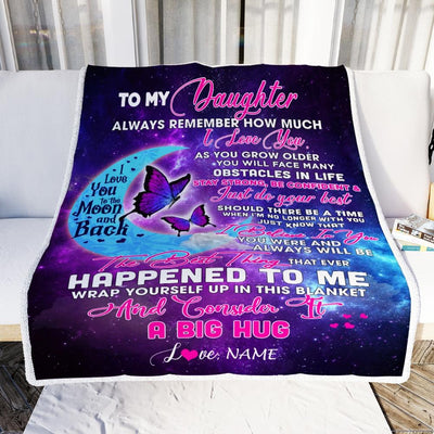 Personalized to My Daughter Blanket from Mom Dad Always Remember How Much I Love You Moon Butterfly Daughter Birthday Christmas Fleece Blanket-Blanket-