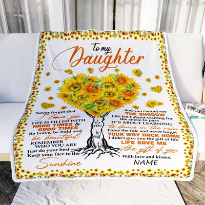 Personalized to My Daughter Blanket from Mom Dad Life Gave Me The Gift of You Sunflower Daughter Birthday Thanksgiving Christmas Customized Fleece Blanket-Blanket-