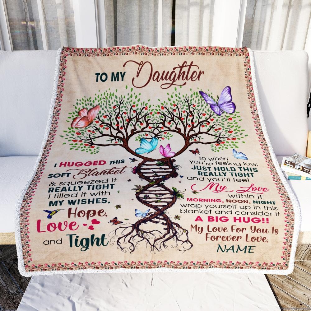 Personalized to My Daughter Blanket from Mom Dad My Love Within It Morning Noon Night Butterfly Tree Daughter Birthday Christmas Customized Fleece Blanket-Blanket-