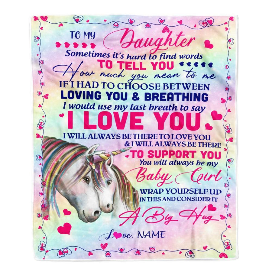 Personalized to My Daughter Blanket from Mom Dad Sometimes It's Hard to Find Words to Say I Love You Horse Daughter Birthday Christmas Fleece Blanket-Blanket-Fleece Blanket-30 x 40 Inches - Baby Size