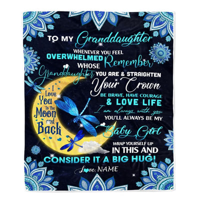 Personalized to My Granddaughter Blanket from Grandma Nana Dragonfly Whenever You Feel Overwhelmed Remember Whose You are Birthday Christmas Fleece Blanket-Blanket-Fleece Blanket-30 x 40 Inches - Baby Size