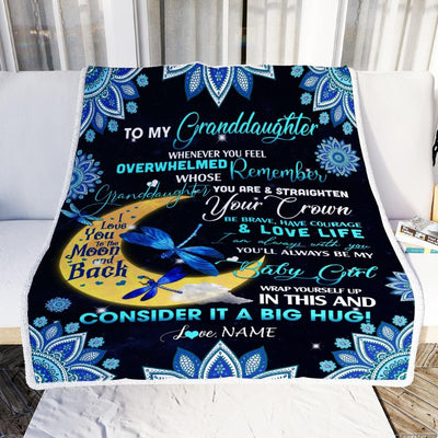 Personalized to My Granddaughter Blanket from Grandma Nana Dragonfly Whenever You Feel Overwhelmed Remember Whose You are Birthday Christmas Fleece Blanket-Blanket-