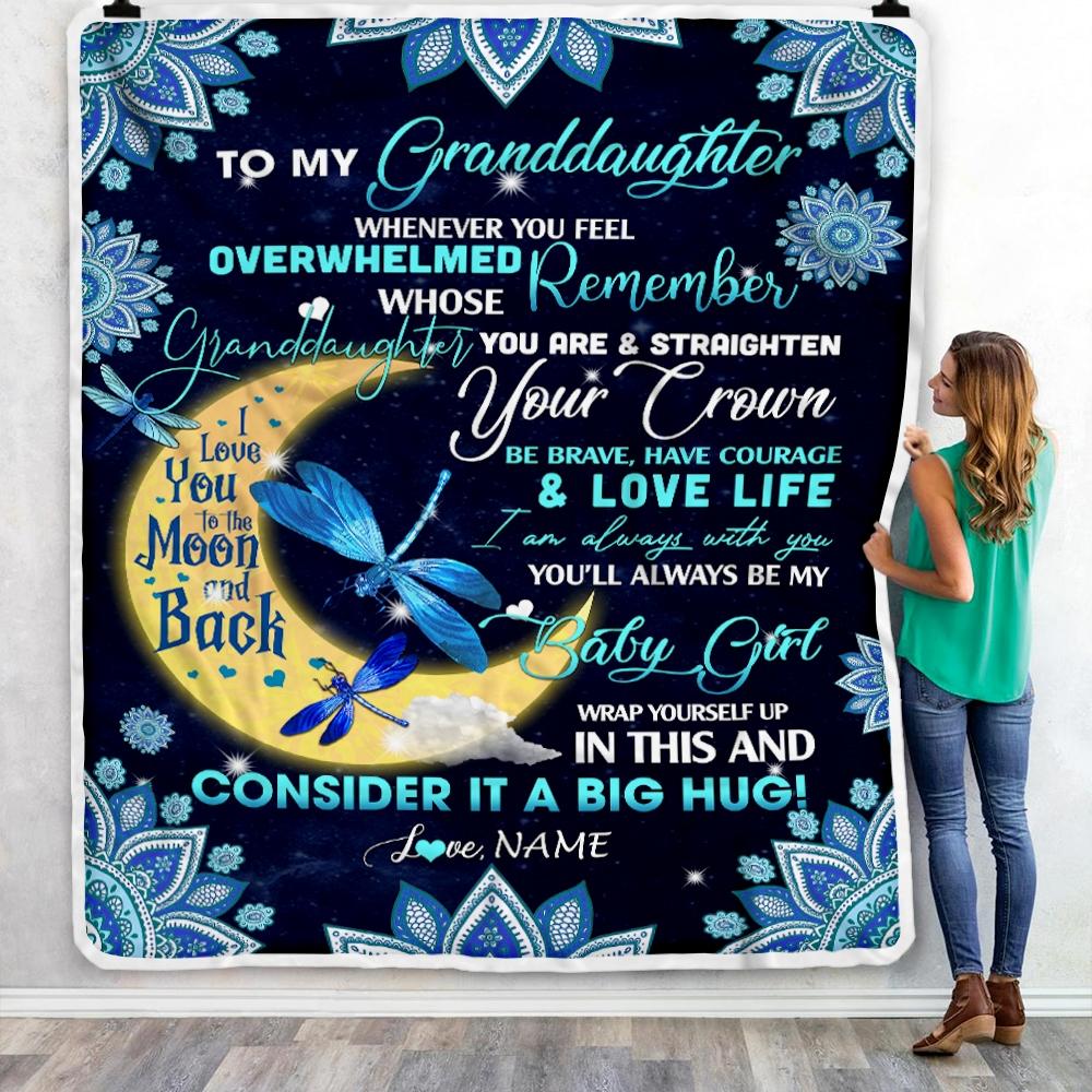Personalized to My Granddaughter Blanket from Grandma Nana Dragonfly Whenever You Feel Overwhelmed Remember Whose You are Birthday Christmas Fleece Blanket-Blanket-