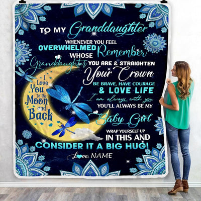 Personalized to My Granddaughter Blanket from Grandma Nana Dragonfly Whenever You Feel Overwhelmed Remember Whose You are Birthday Christmas Fleece Blanket-Blanket-