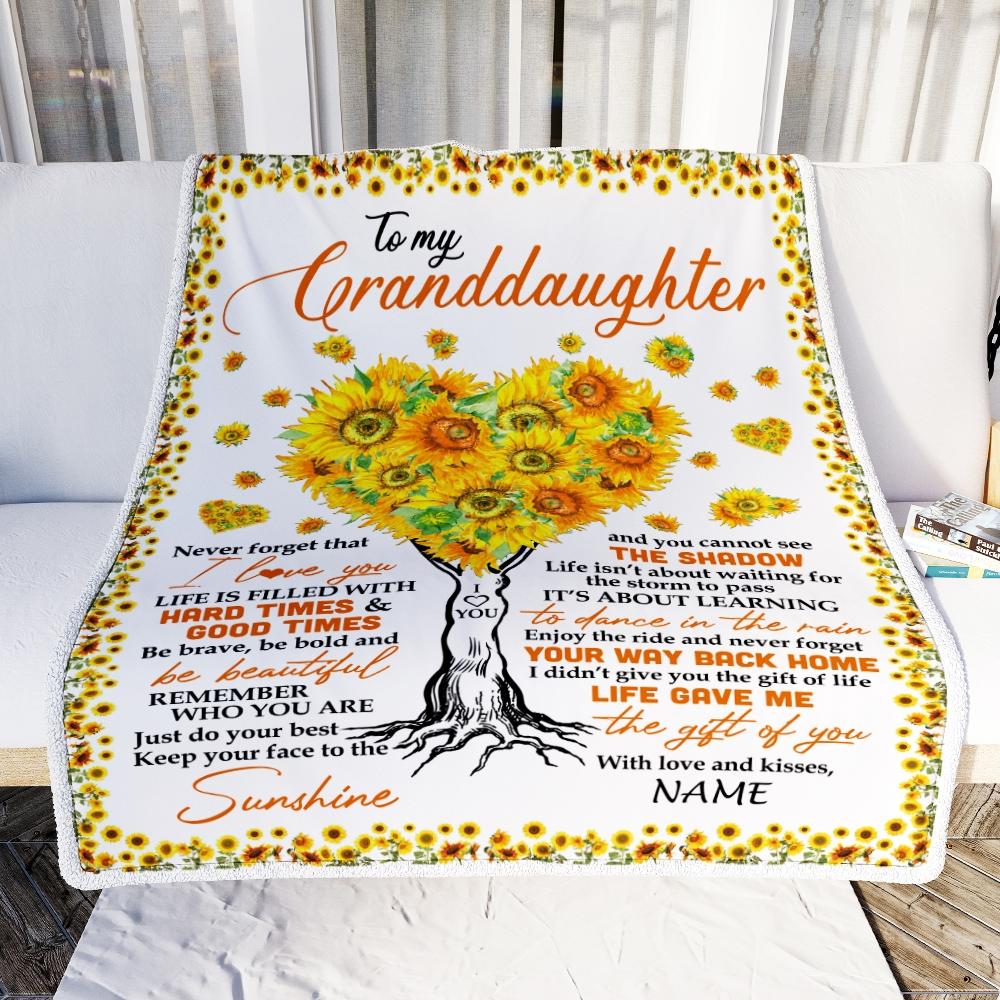 Personalized to My Granddaughter Blanket from Grandma Nana Mimi Gave Me The Gift of You Sunflower Birthday Thanksgiving Christmas Customized Fleece Blanket-Blanket-