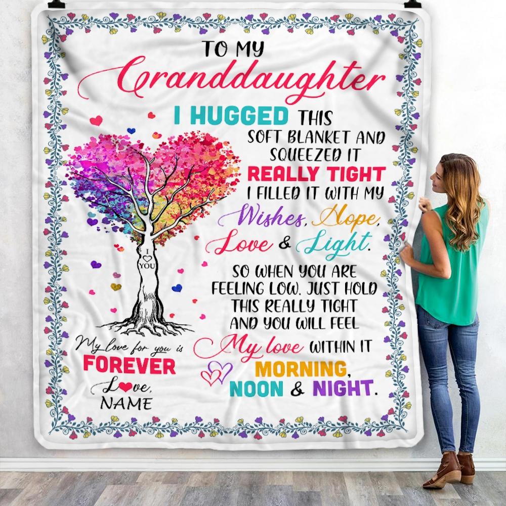 Personalized to My Granddaughter Blanket from Grandma Nana Mimi Grandpa I Hugged This Soft Blanket Birthday Thanksgiving Christmas Customized Fleece Blanket-Blanket-