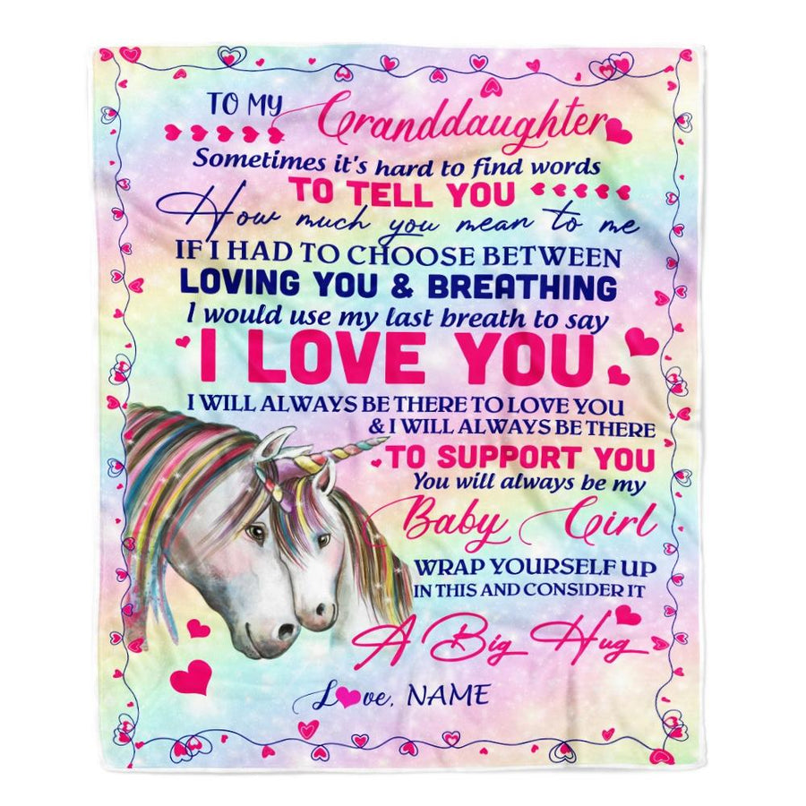 Personalized to My Granddaughter Blanket from Grandma Sometimes It's Hard to Find Words to Say I Love You Horse Birthday Christmas Customized Fleece Blanket-Blanket-Fleece Blanket-30 x 40 Inches - Baby Size