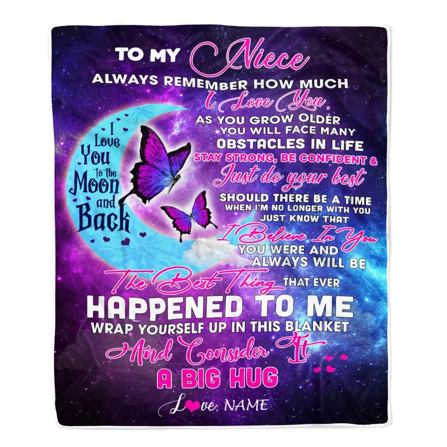 Personalized to My Niece Blanket from Aunt Auntie Uncle Always Remember How Much I Love You Moon Butterfly Niece Birthday Christmas Fleece Blanket-Blanket-Fleece Blanket-30 x 40 Inches - Baby Size