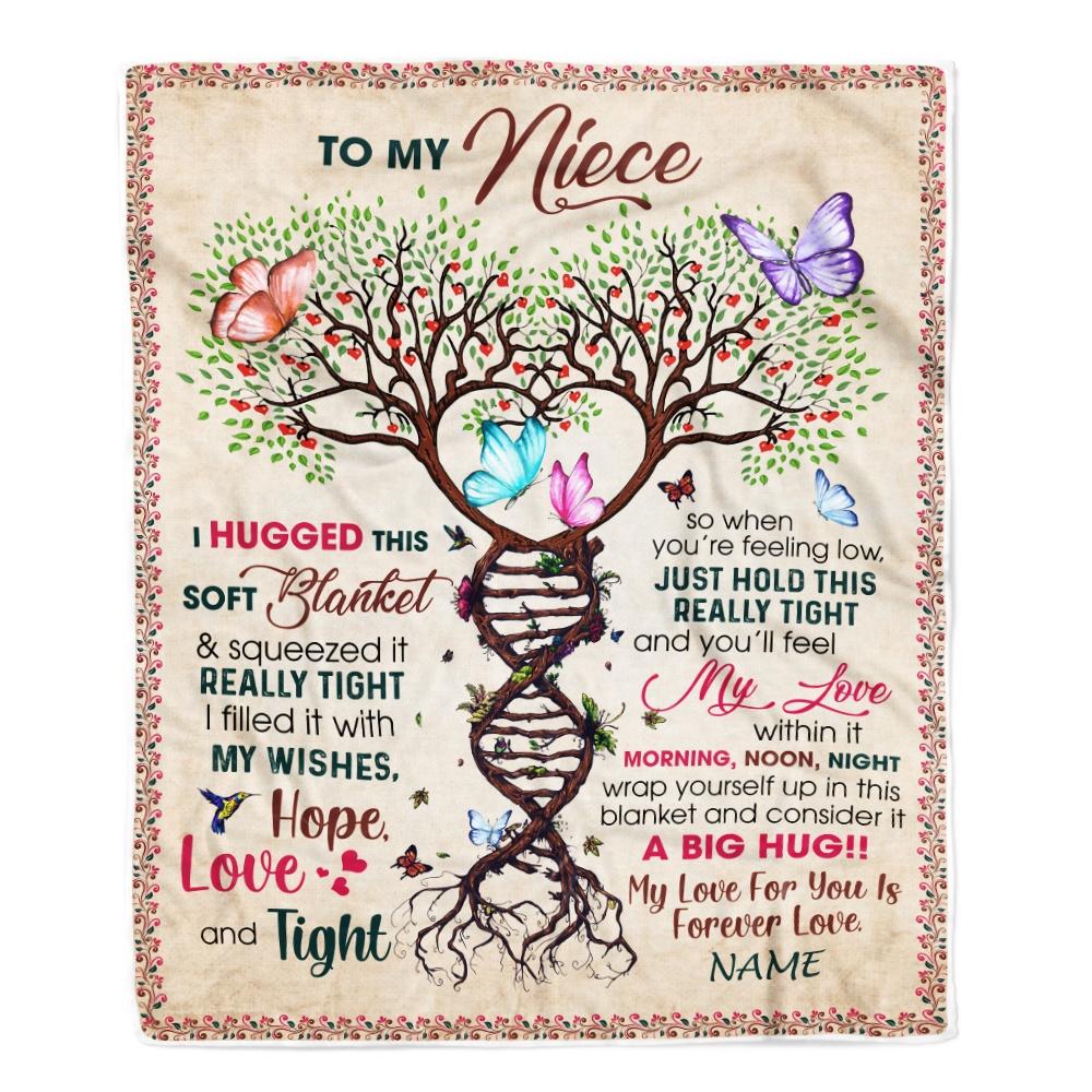 Personalized to My Niece Blanket from Aunt Auntie Uncle My Love Within It Morning Noon Night Butterfly Tree Niece Birthday Christmas Customized Fleece Blanket-Blanket-Fleece Blanket-30 x 40 Inches - Baby Size