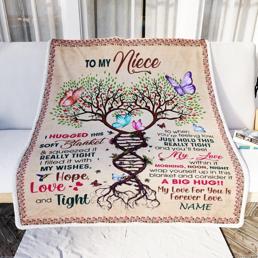 Personalized to My Niece Blanket from Aunt Auntie Uncle My Love Within It Morning Noon Night Butterfly Tree Niece Birthday Christmas Customized Fleece Blanket-Blanket-
