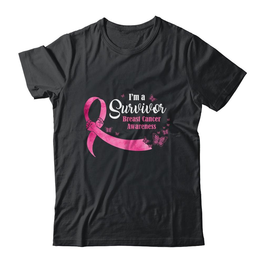 Pink Butterfly I'm A Survivor Breast Cancer Awareness-T-Shirt & Hoodie-Classic T-Shirt-Black