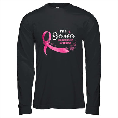 Pink Butterfly I'm A Survivor Breast Cancer Awareness-T-Shirt & Hoodie-Long Sleeve T-Shirt-Black
