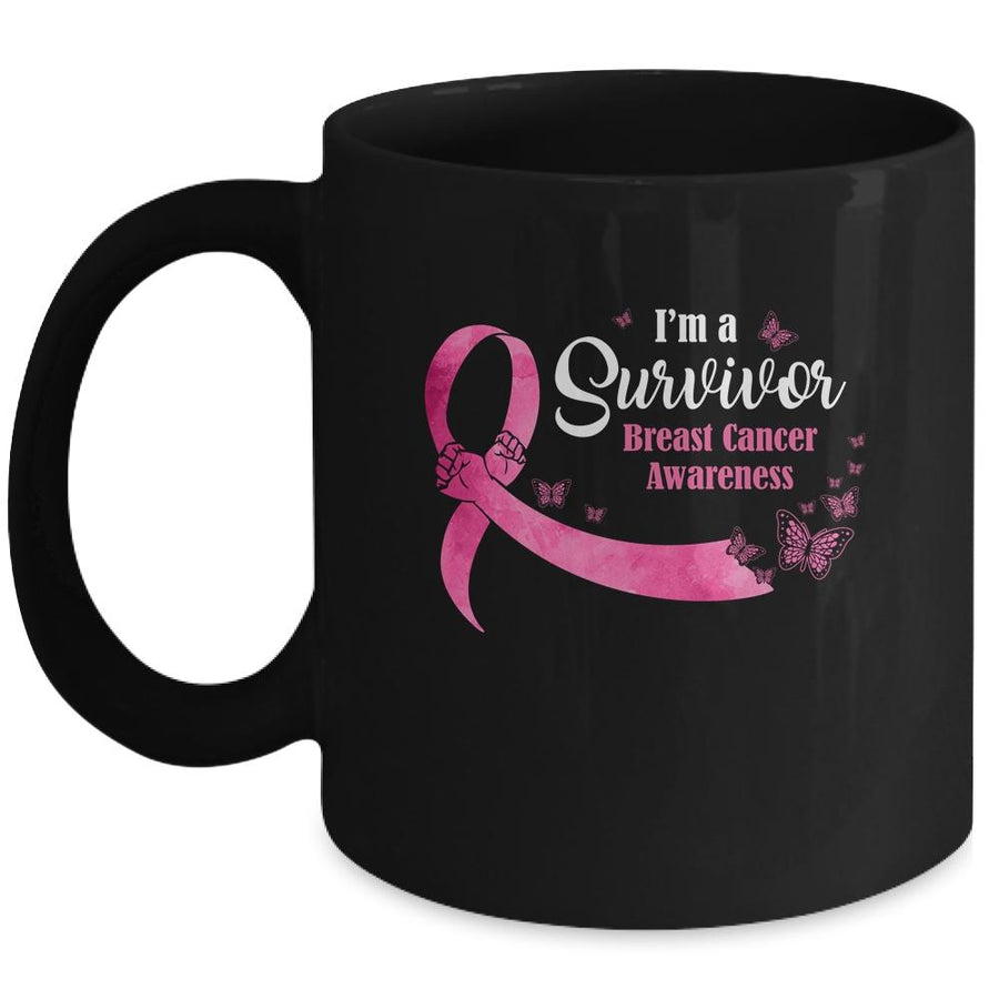 Pink Butterfly I'm A Survivor Breast Cancer Awareness Mug-Coffee Mug-Mug-Black