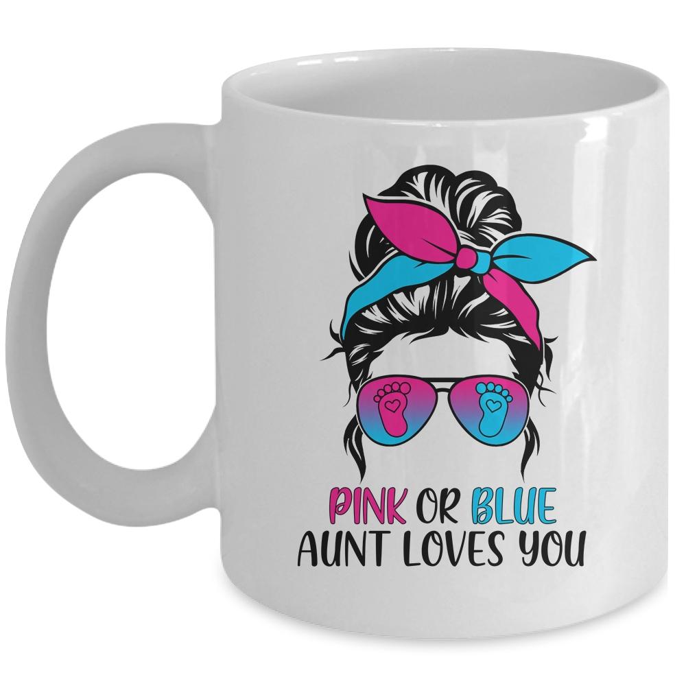 Pink Or Blue Aunt Loves You Gender Reveal Hair Glasses Mug