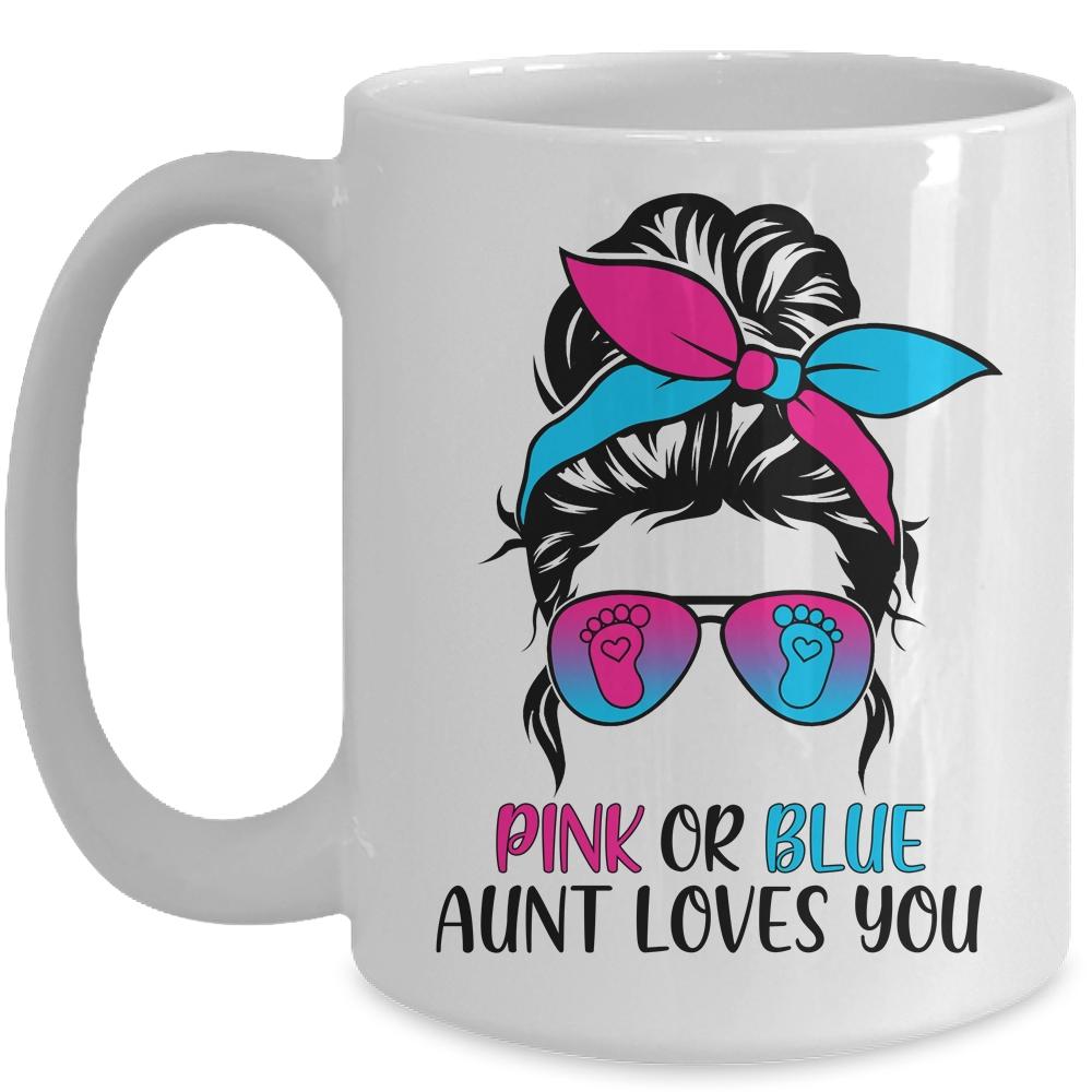 Pink Or Blue Aunt Loves You Gender Reveal Hair Glasses Mug-Coffee Mug-Mug-White