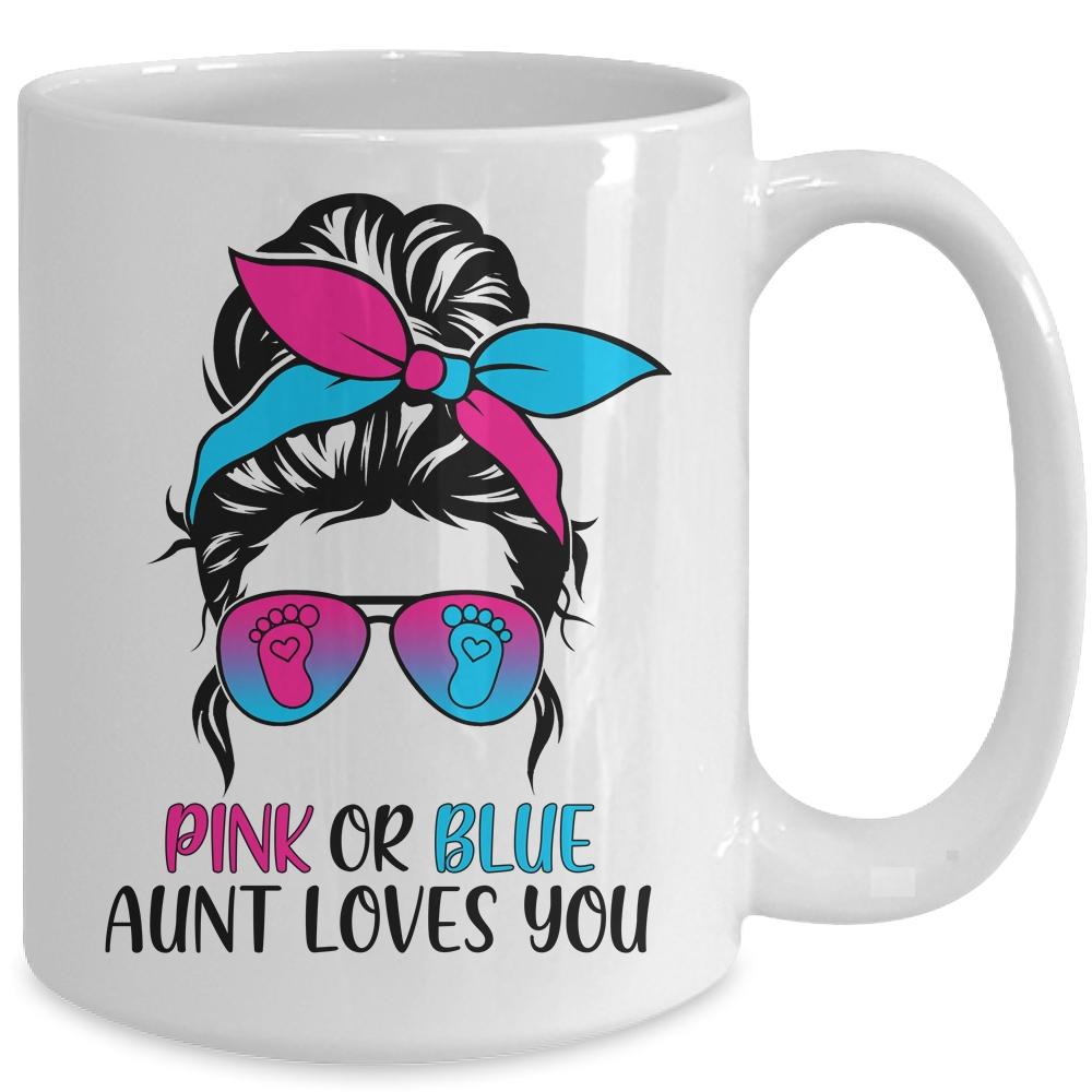 Pink Or Blue Aunt Loves You Gender Reveal Hair Glasses Mug-Coffee Mug-