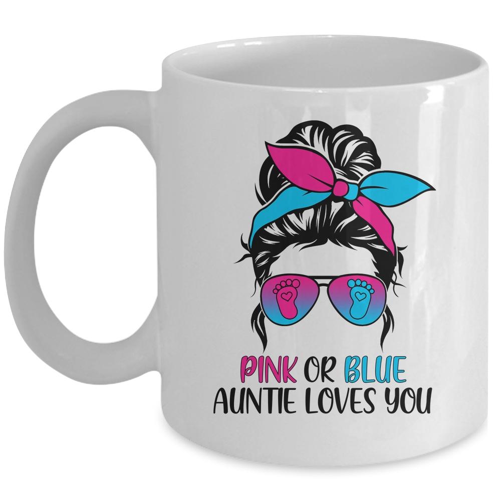 Pink Or Blue Auntie Loves You Gender Reveal Hair Glasses Mug-Coffee Mug-Mug-White