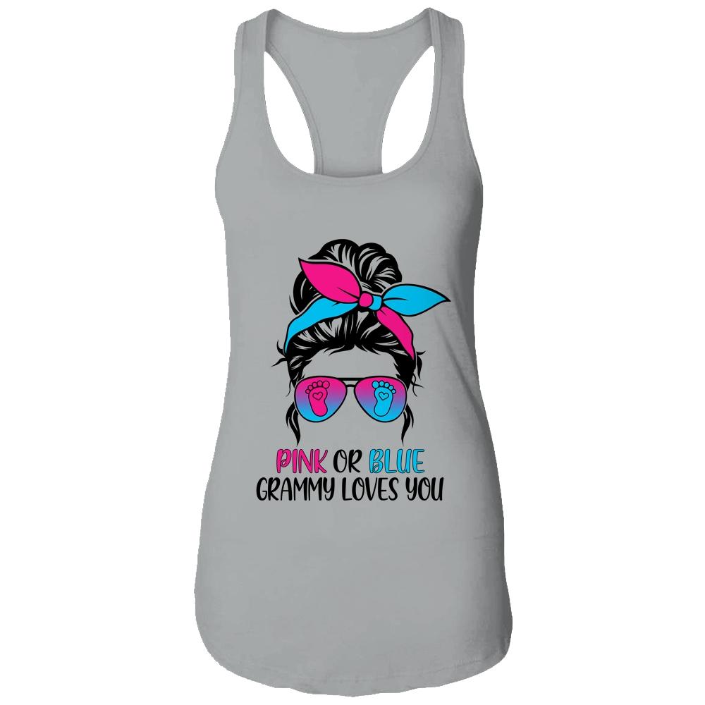 Pink Or Blue Grammy Loves You Gender Reveal Hair Glasses-T-Shirt & Tank Top-Women's Ideal Racerback Tank-Heather Grey