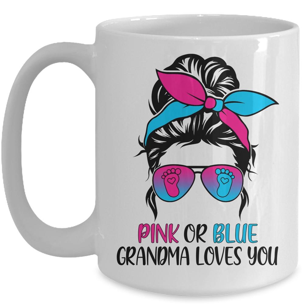 Pink Or Blue Grandma Loves You Gender Reveal Hair Glasses Mug-Coffee Mug-Mug-White