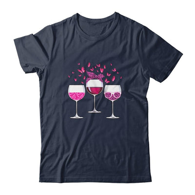 Pink Ribbon Wine Glass Butterfly Breast Cancer Awareness-T-Shirt & Hoodie-Classic T-Shirt-Navy