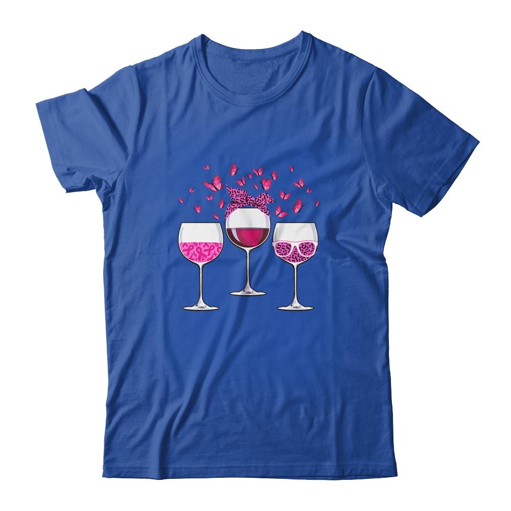 Pink Ribbon Wine Glass Butterfly Breast Cancer Awareness-T-Shirt & Hoodie-Classic T-Shirt-Royal
