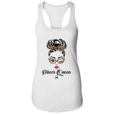 Pisces Queen Woman Leopard Lips Eyes Lady Birthday Gifts-T-Shirt & Tank Top-Women's Ideal Racerback Tank-White