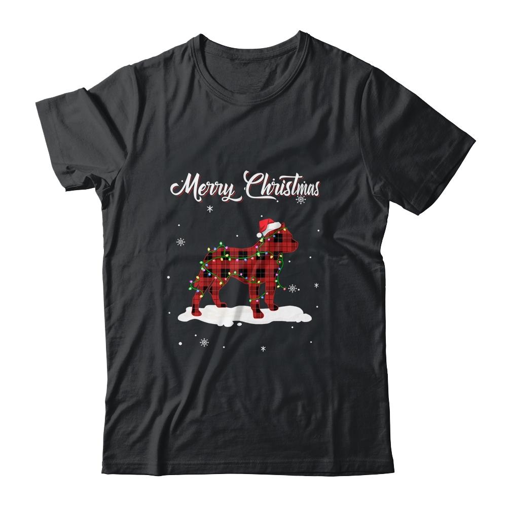 Pitbull Christmas Red Plaid Dog Lover Pajama Family Gift-T-Shirt & Sweatshirt-Classic T-Shirt-Black