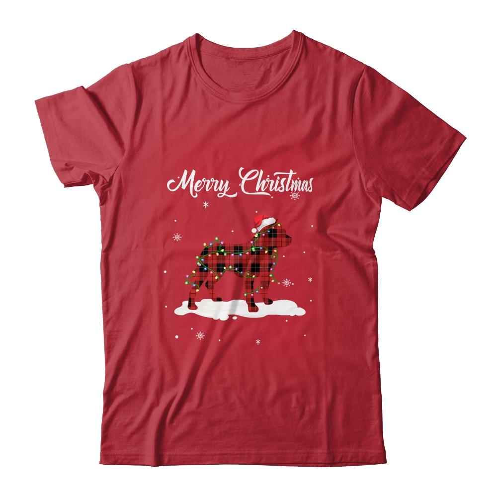 Pitbull Christmas Red Plaid Dog Lover Pajama Family Gift-T-Shirt & Sweatshirt-Classic T-Shirt-Red