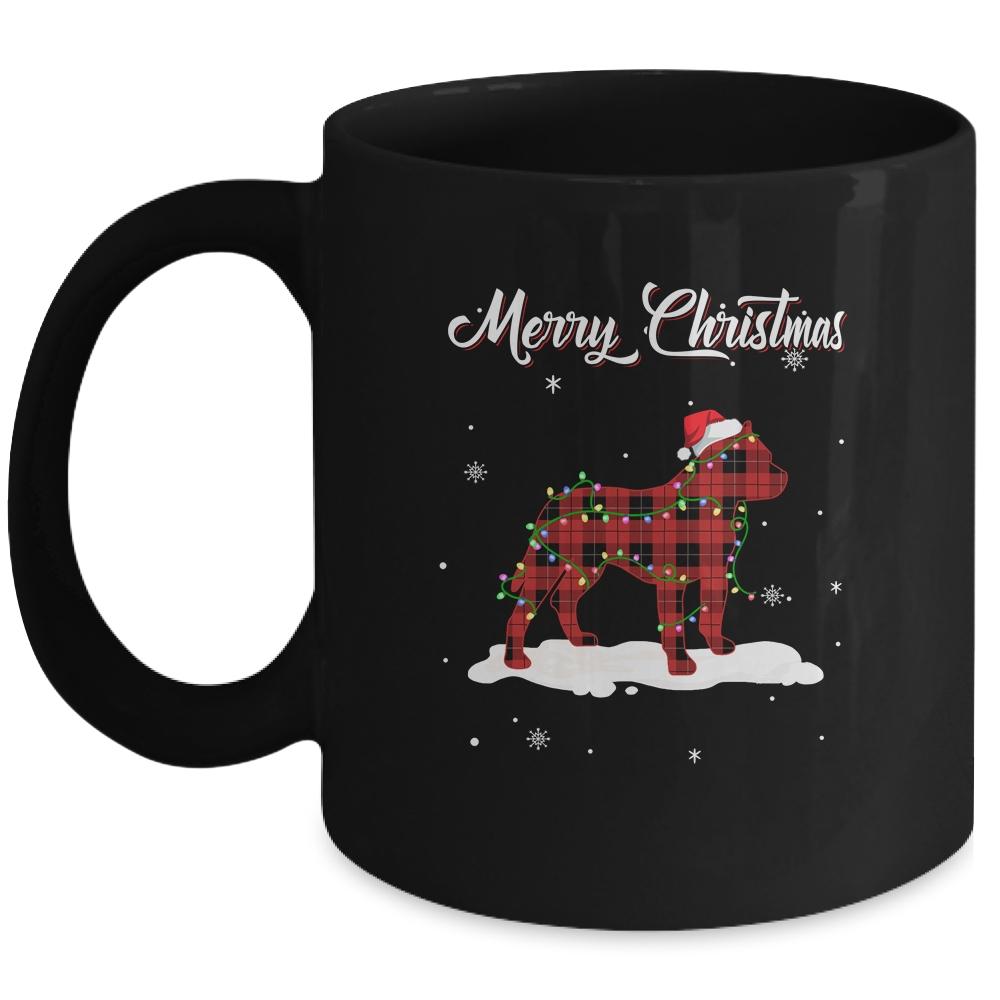 Pitbull Christmas Red Plaid Dog Lover Pajama Family Gift Mug-Coffee Mug-Mug-Black