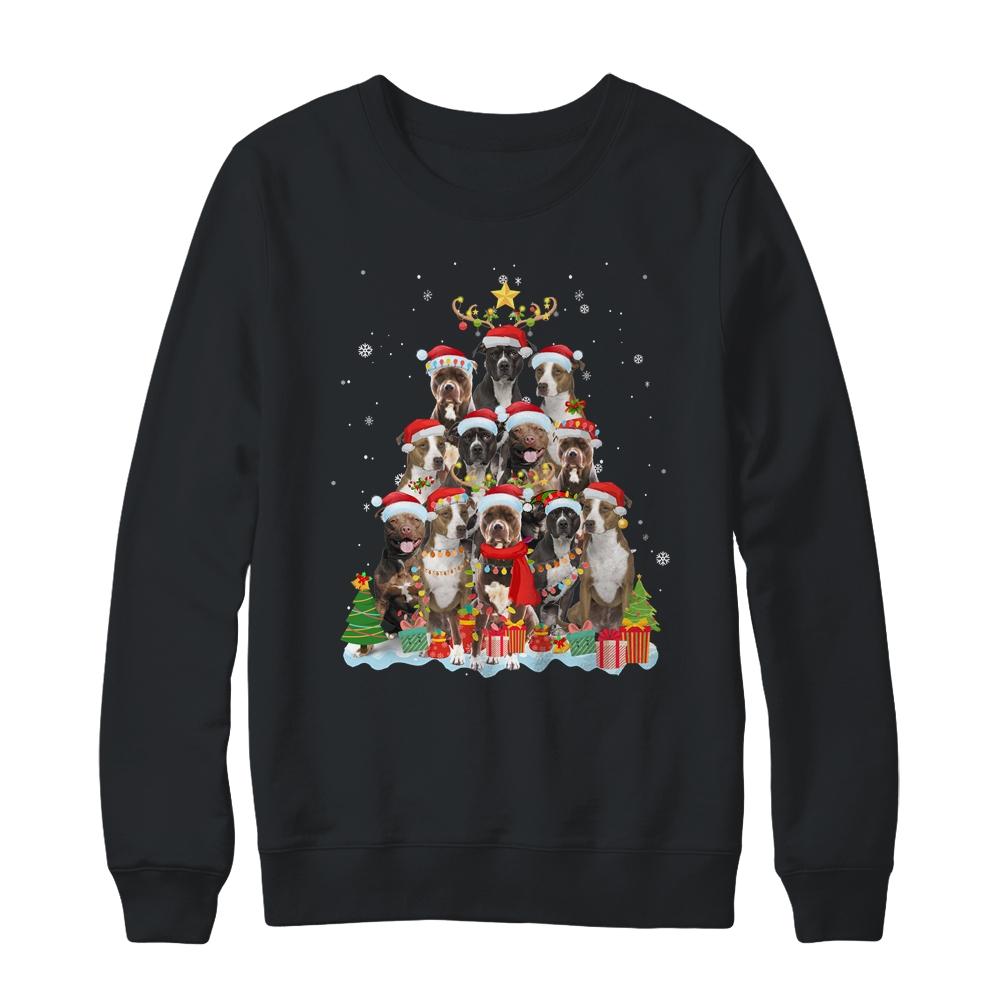 Pitbull Christmas Tree Pajama Xmas-T-Shirt & Sweatshirt-Crewneck Sweatshirt-Black