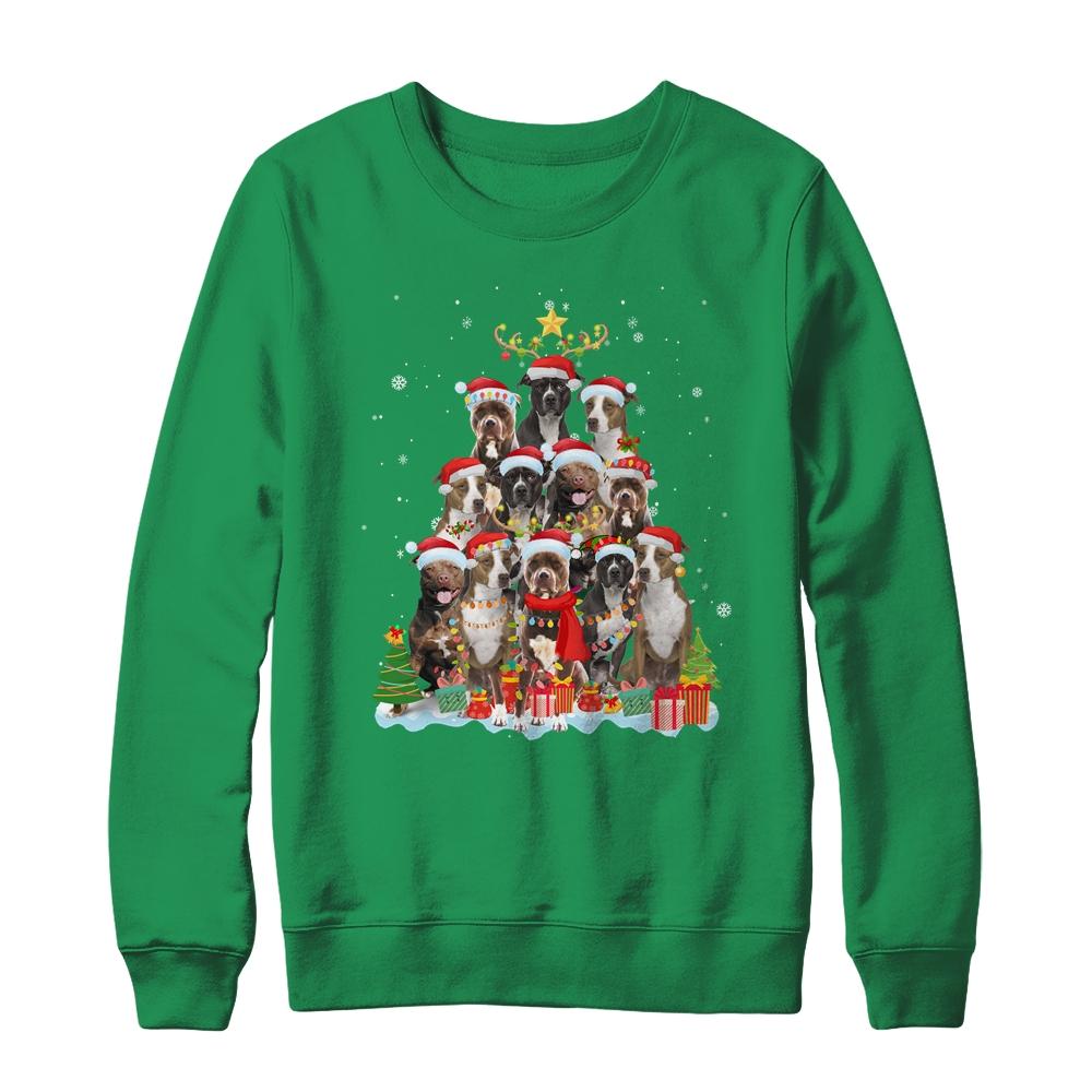 Pitbull Christmas Tree Pajama Xmas-T-Shirt & Sweatshirt-Crewneck Sweatshirt-Irish Green
