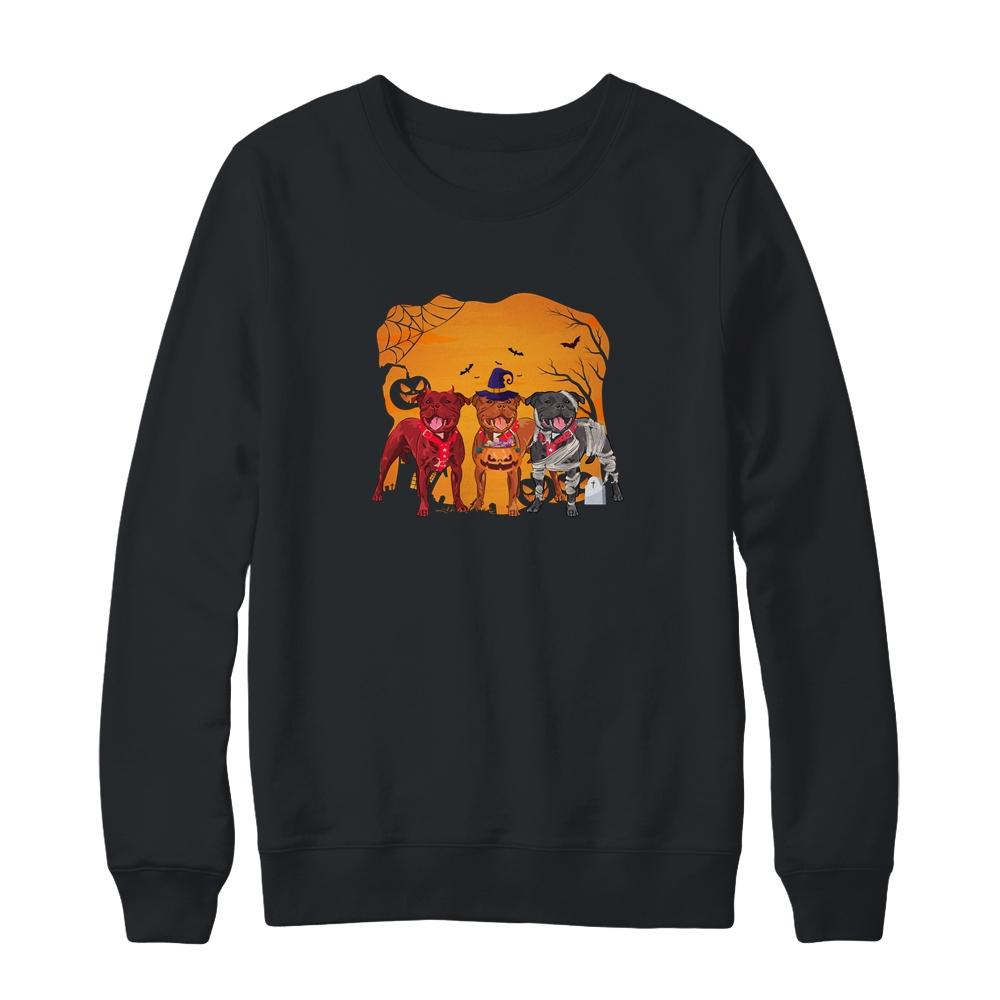 Pitbull Dog Halloween Pumpkin Witch Hat Halloween Costume-T-Shirt & Sweatshirt-Crewneck Sweatshirt-Black