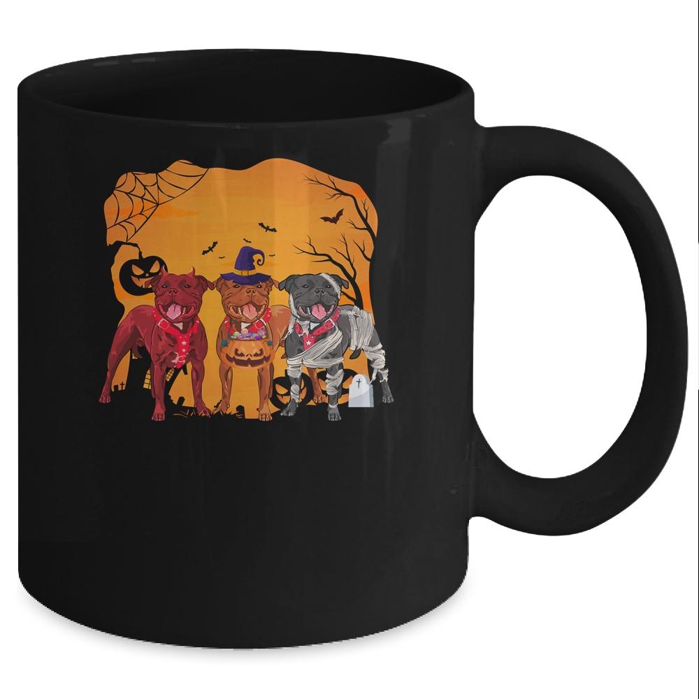 Pitbull Dog Halloween Pumpkin Witch Hat Halloween Costume Mug-Coffee Mug-Mug-Black